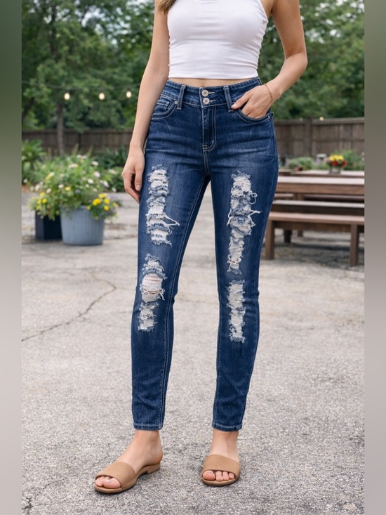 Fashion 2 Love Denim - Fashion 2 Love Distressed Skinny Jeans | Blue Destroyed Denim | Size 7